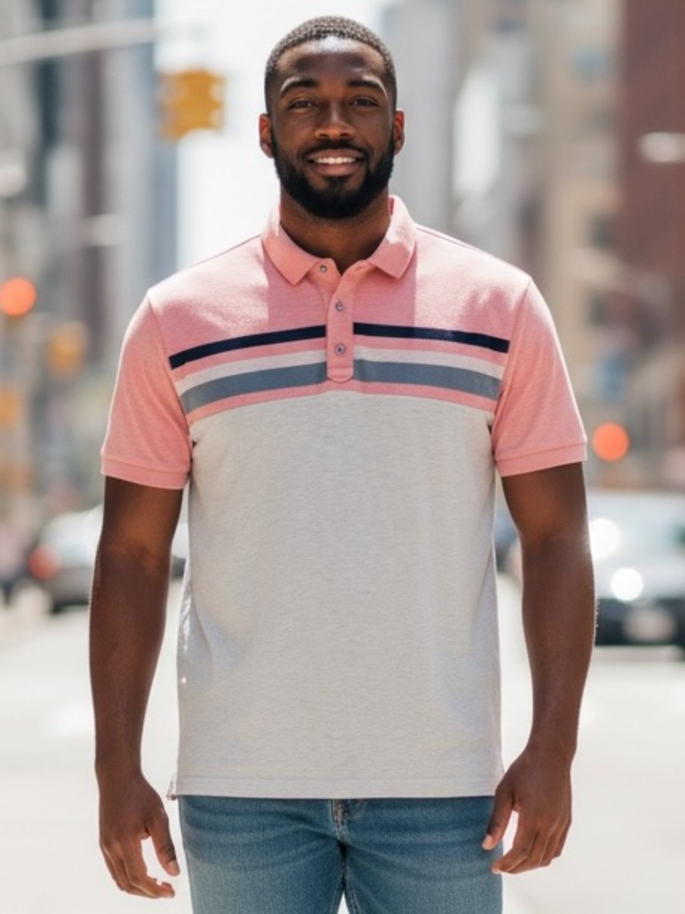 Flag & Anthem Striped Polo Shirt – Men’s XXL – Peach Colorblock